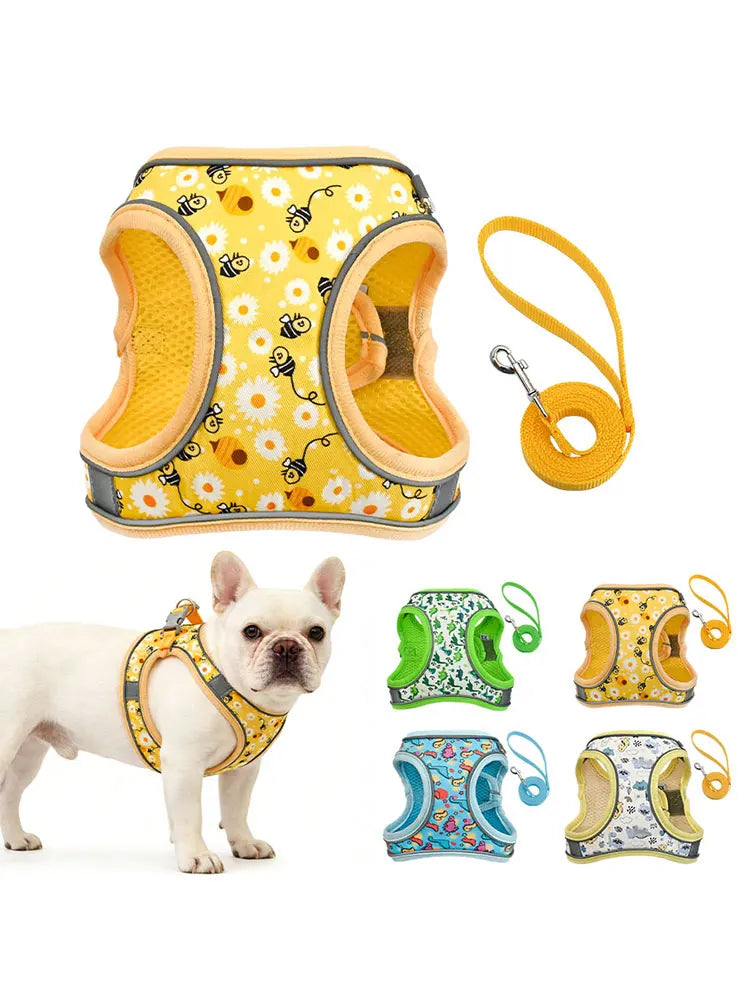 French Bulldog Harness with Leash — Honeycomb Mesh Breathable Vest, No-Pull Adjustable Dog Harness for Small Breeds & Puppies