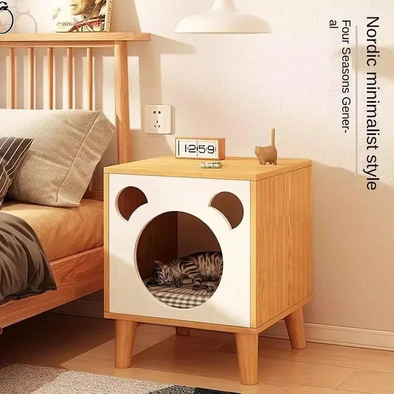 Cat Nest Cabinet Simple Modern Bedroom Small Solid Wood Cat Bedside Pet Nest Multifunctional Cat Storage Side Table Cat Bed