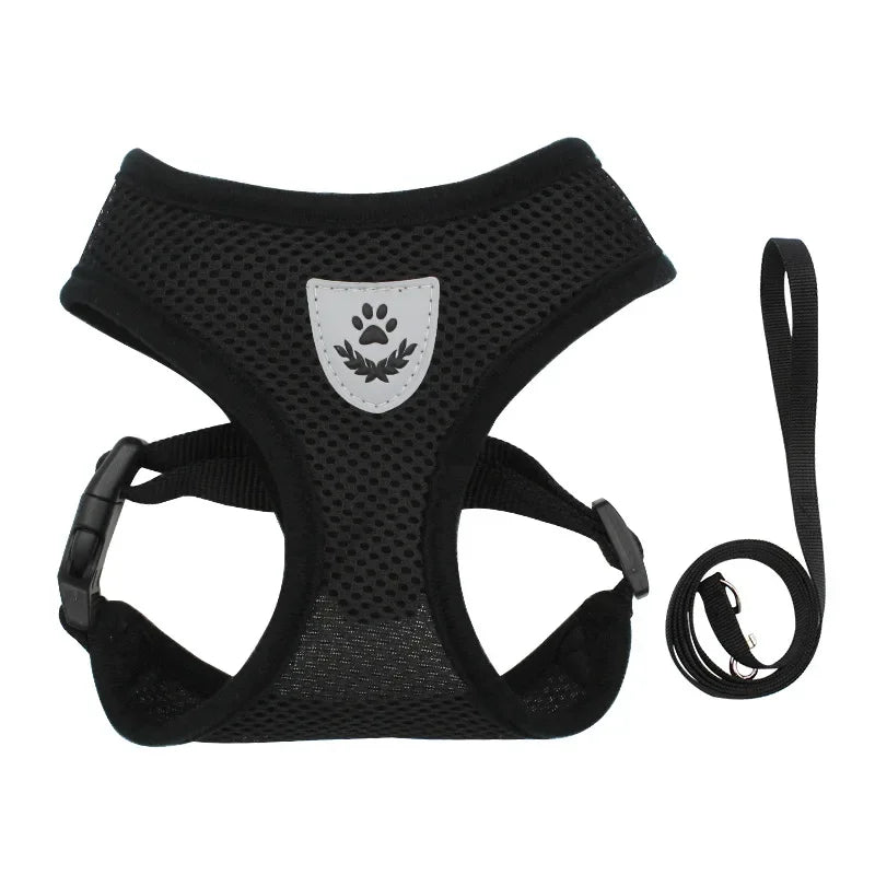 French Bulldog Harness for Small Dogs — Soft Mesh Breathable Vest, Adjustable Reflective No-Pull Harness with Leash for Puppies