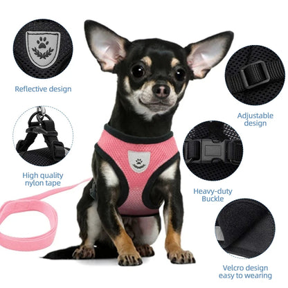 French Bulldog Harness for Small Dogs — Soft Mesh Breathable Vest, Adjustable Reflective No-Pull Harness with Leash for Puppies