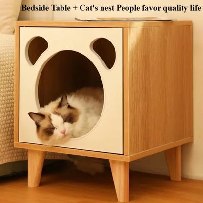 Cat Nest Cabinet Simple Modern Bedroom Small Solid Wood Cat Bedside Pet Nest Multifunctional Cat Storage Side Table Cat Bed