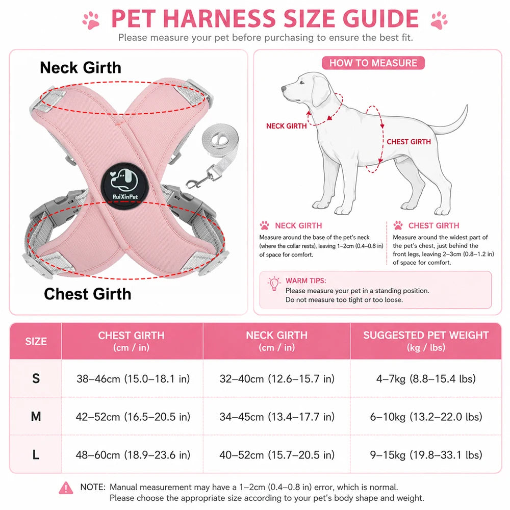 French Bulldog Harness and Leash Set — Reflective Adjustable Vest with Metal D-Ring, Breathable No-Pull Walking Harness for Small Dogs