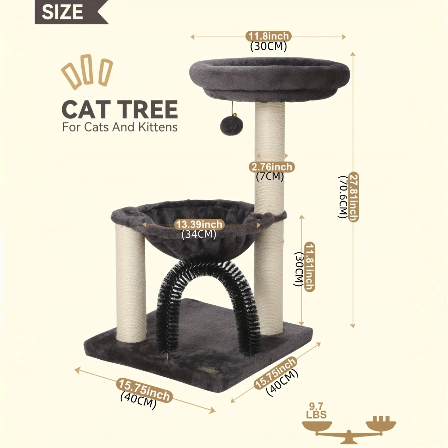INCHES Tower For Indoor Cats, Multi-Level Cat Tree With Scratching Posts Plush Basket , Cat Activity Tree With Dangling Ball