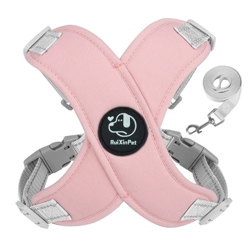 French Bulldog Harness and Leash Set — Reflective Adjustable Vest with Metal D-Ring, Breathable No-Pull Walking Harness for Small Dogs