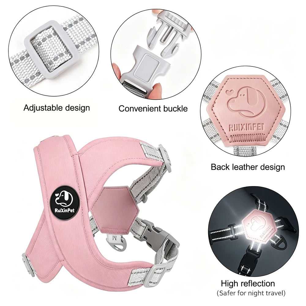 French Bulldog Harness and Leash Set — Reflective Adjustable Vest with Metal D-Ring, Breathable No-Pull Walking Harness for Small Dogs