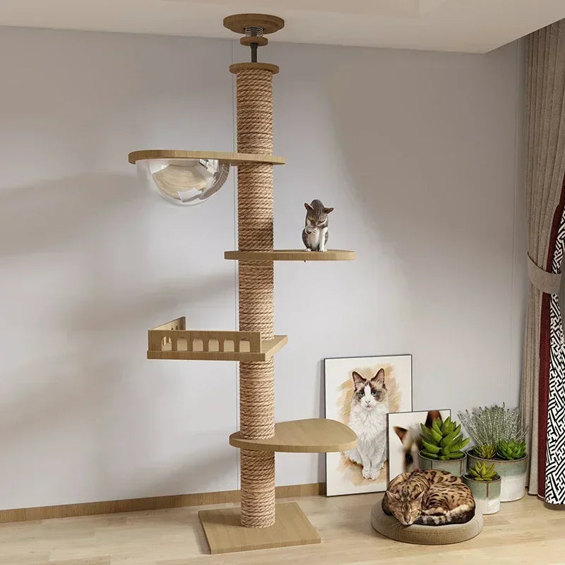 Large Cat Tree House Tower To Floor Adjustable Multi-Level Climbing Toy Cat Climbing Frame Pet Products with Scratching Post