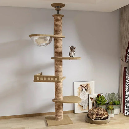 Large Cat Tree House Tower To Floor Adjustable Multi-Level Climbing Toy Cat Climbing Frame Pet Products with Scratching Post