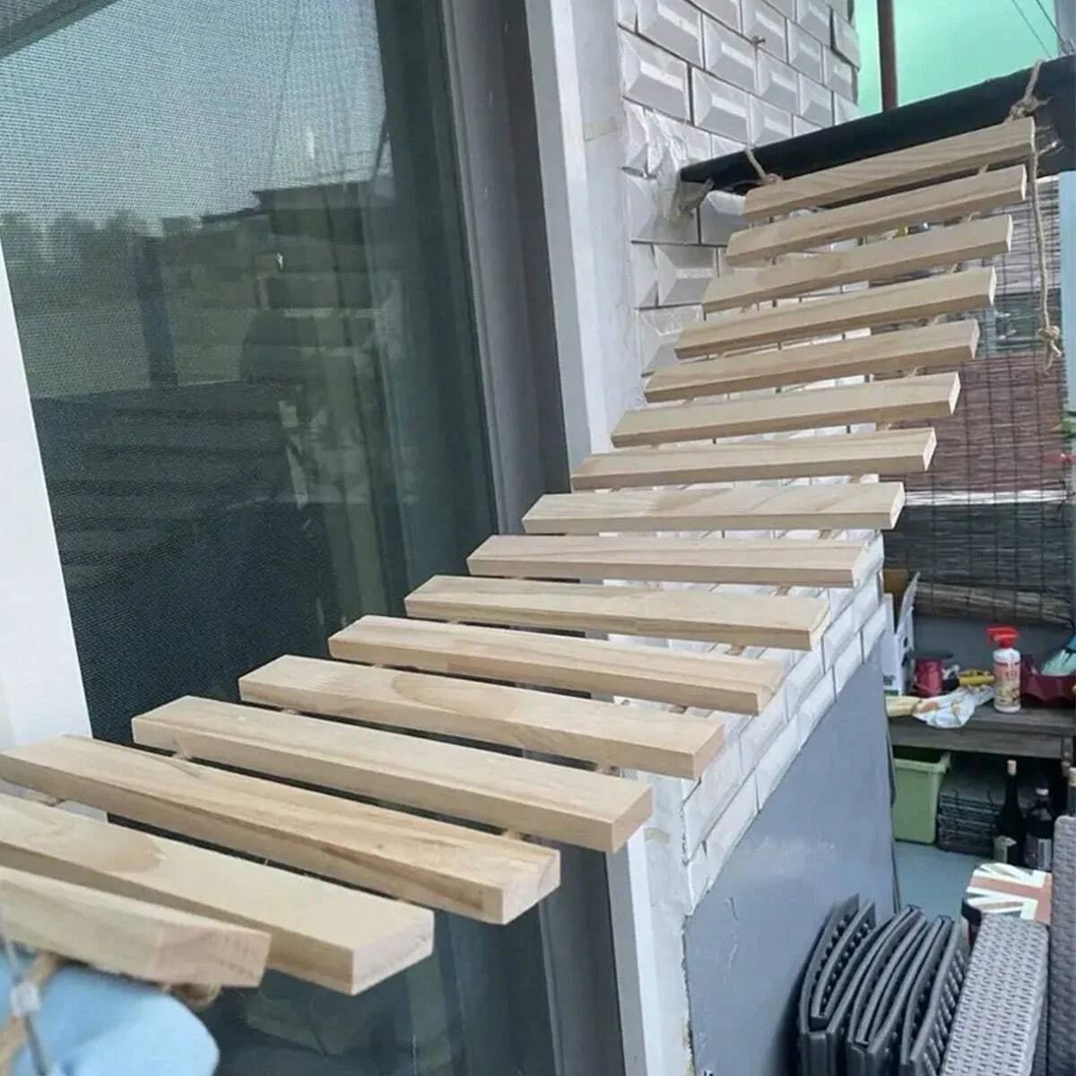 Natural Wood Cat Climbing Ladder Bridge Tree Versatile for Cages Wardrobes Ideal for Playful Kittens Pet Furniture Accessories