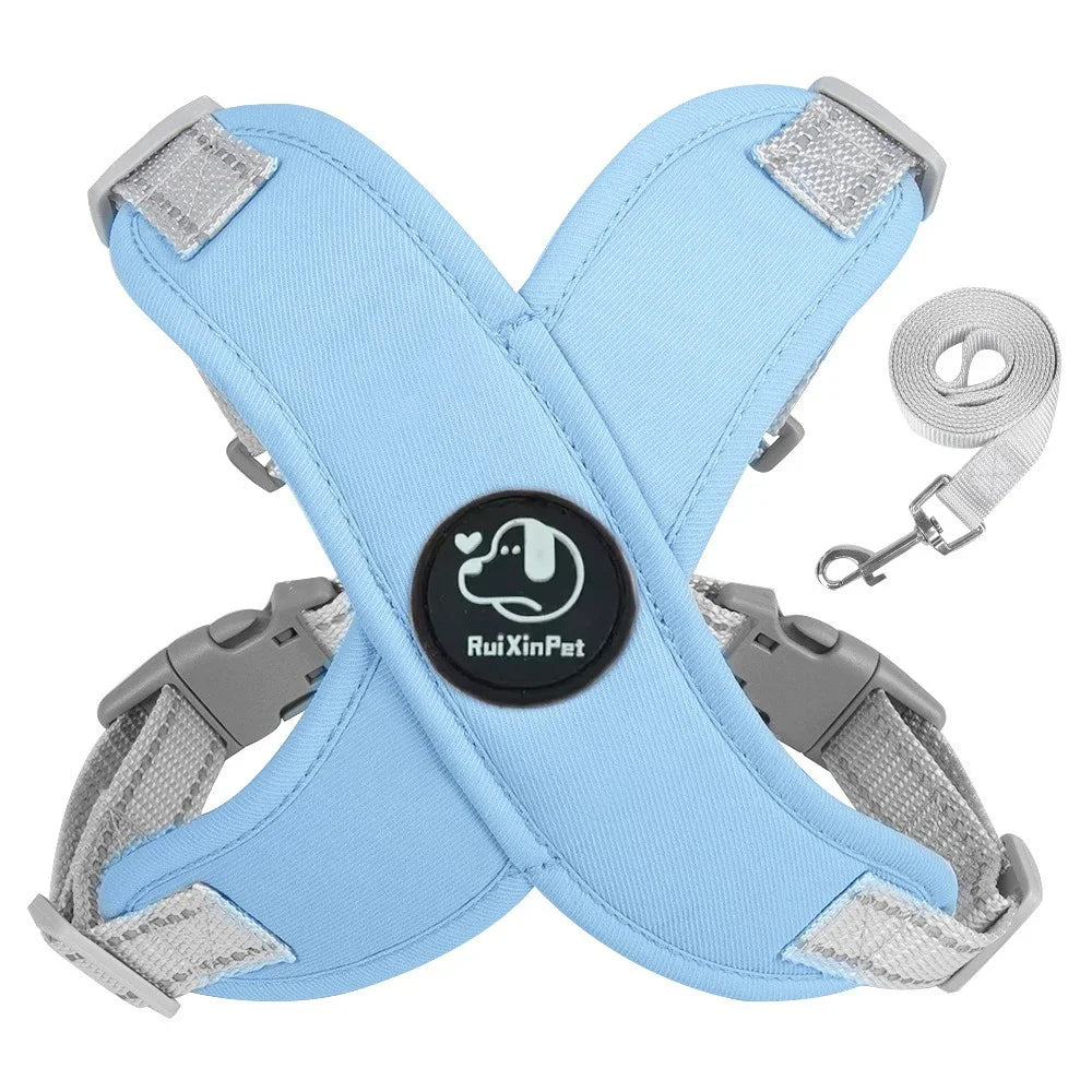 French Bulldog Harness and Leash Set — Reflective Adjustable Vest with Metal D-Ring, Breathable No-Pull Walking Harness for Small Dogs