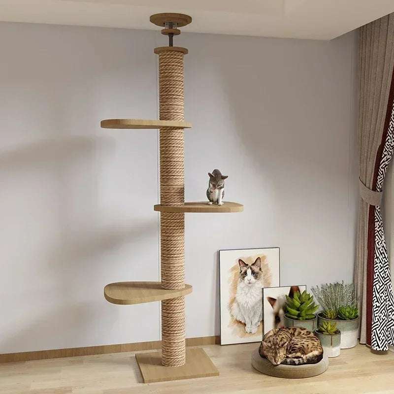 Large Cat Tree House Tower To Floor Adjustable Multi-Level Climbing Toy Cat Climbing Frame Pet Products with Scratching Post
