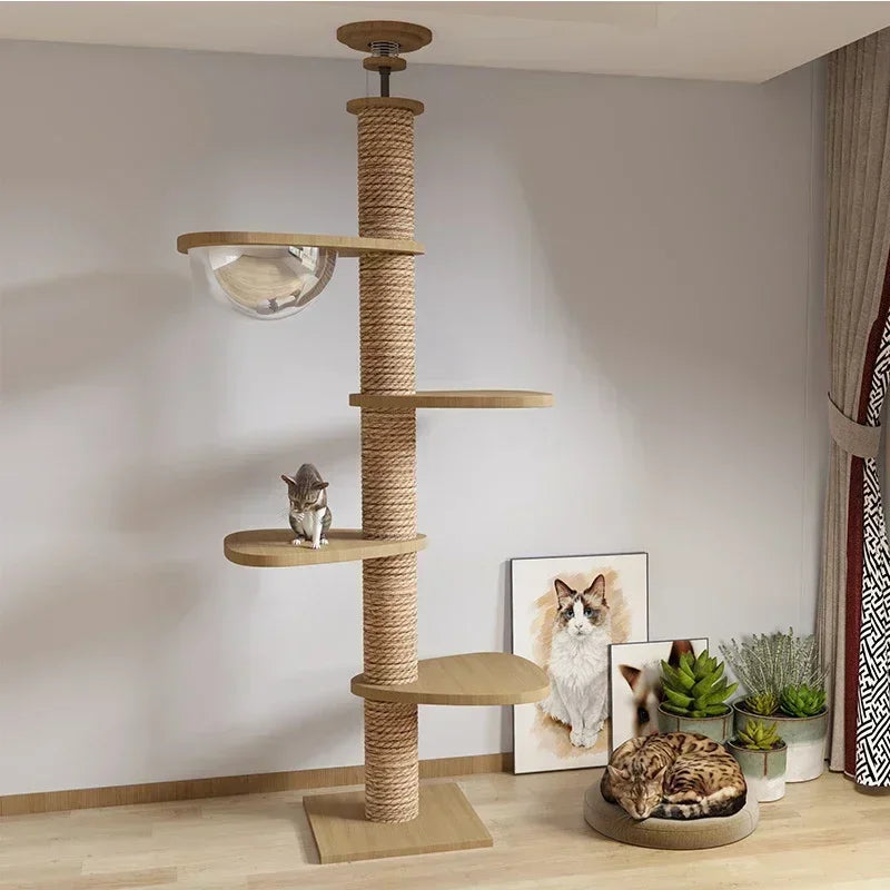 Large Cat Tree House Tower To Floor Adjustable Multi-Level Climbing Toy Cat Climbing Frame Pet Products with Scratching Post