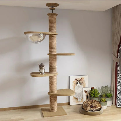 Large Cat Tree House Tower To Floor Adjustable Multi-Level Climbing Toy Cat Climbing Frame Pet Products with Scratching Post