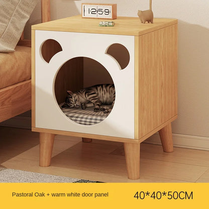 Cat Nest Cabinet Simple Modern Bedroom Small Solid Wood Cat Bedside Pet Nest Multifunctional Cat Storage Side Table Cat Bed