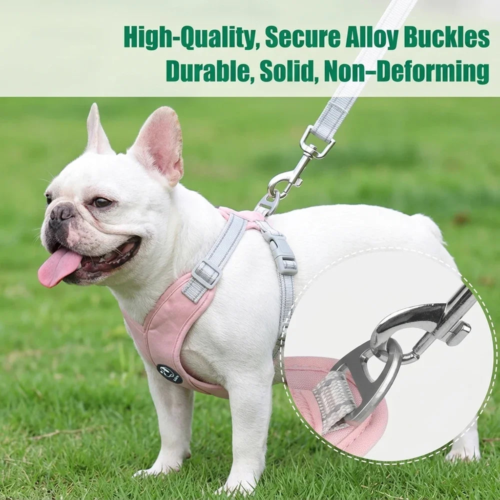 French Bulldog Harness and Leash Set — Reflective Adjustable Vest with Metal D-Ring, Breathable No-Pull Walking Harness for Small Dogs