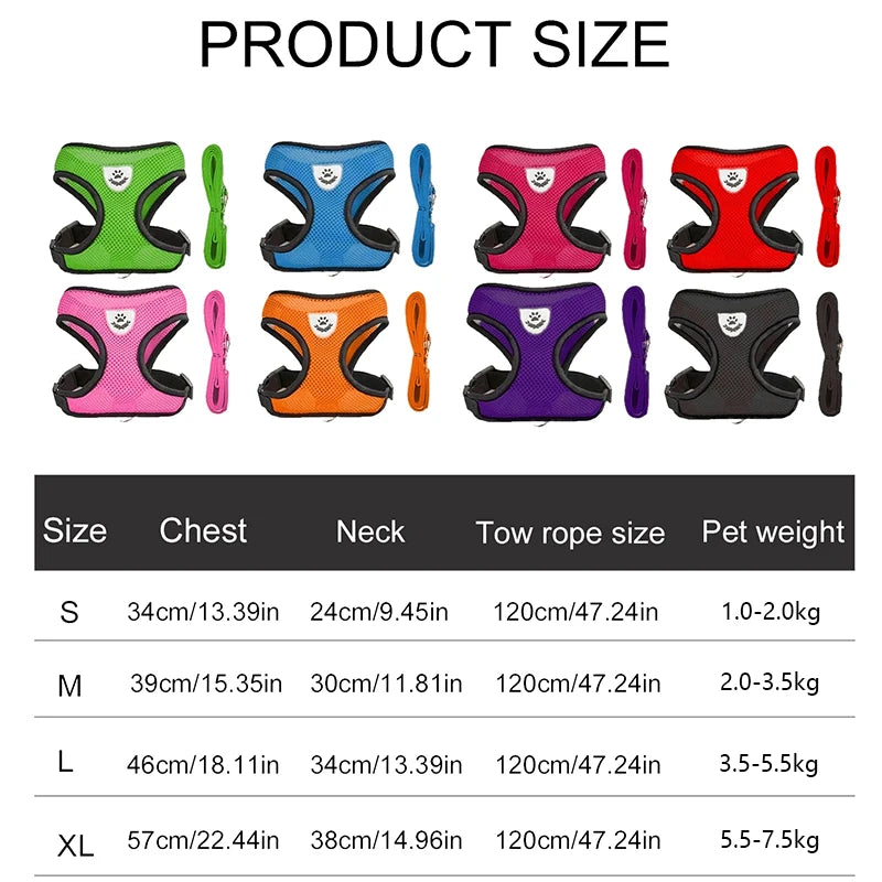 French Bulldog Harness for Small Dogs — Soft Mesh Breathable Vest, Adjustable Reflective No-Pull Harness with Leash for Puppies