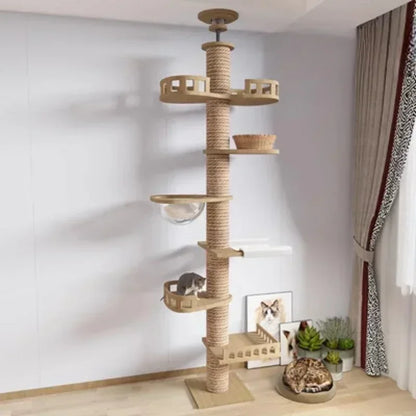 Large Cat Tree House Tower To Floor Adjustable Multi-Level Climbing Toy Cat Climbing Frame Pet Products with Scratching Post
