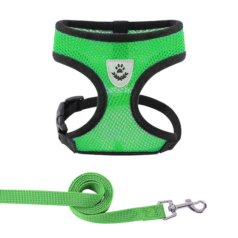 French Bulldog Harness for Small Dogs — Soft Mesh Breathable Vest, Adjustable Reflective No-Pull Harness with Leash for Puppies