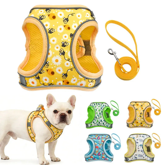 French Bulldog Harness with Leash — Honeycomb Mesh Breathable Vest, No-Pull Adjustable Dog Harness for Small Breeds & Puppies